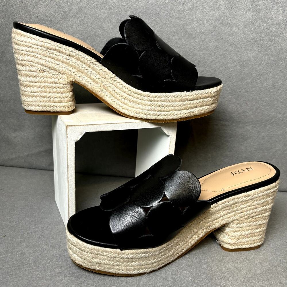 NYDJ Black Leather Mule Platform Sandal Summer Beach Party Sz 10